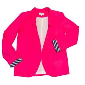 Peach Love California Womens Blazer Sz. Small Bright Pink Lightweight Open Front